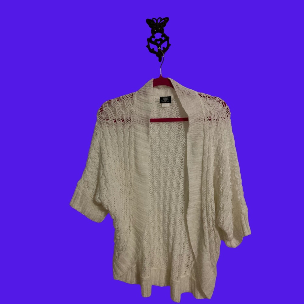 Blue Asphalt Womens White Pointelle Open Front Dolman Cardigan Sweater Small